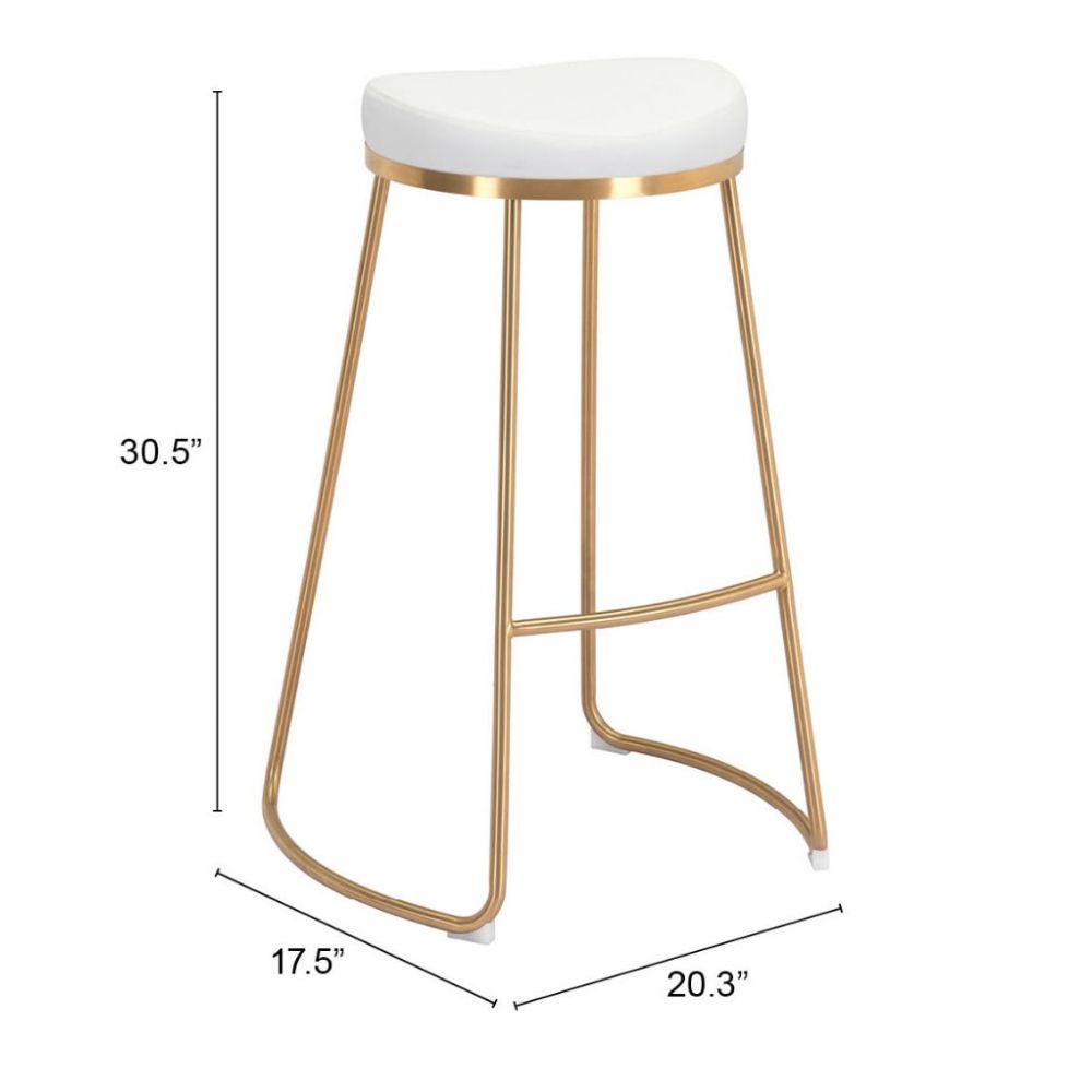 BARSTOOL ZUO BREE 101265 | Bar & Kitchen Stool | Gold & White | 100% Polyurethane | Faux Leather | Inside | Interior Bar Restaurant Cafetería Food Court Bar Breakfast Kitchen Bistro