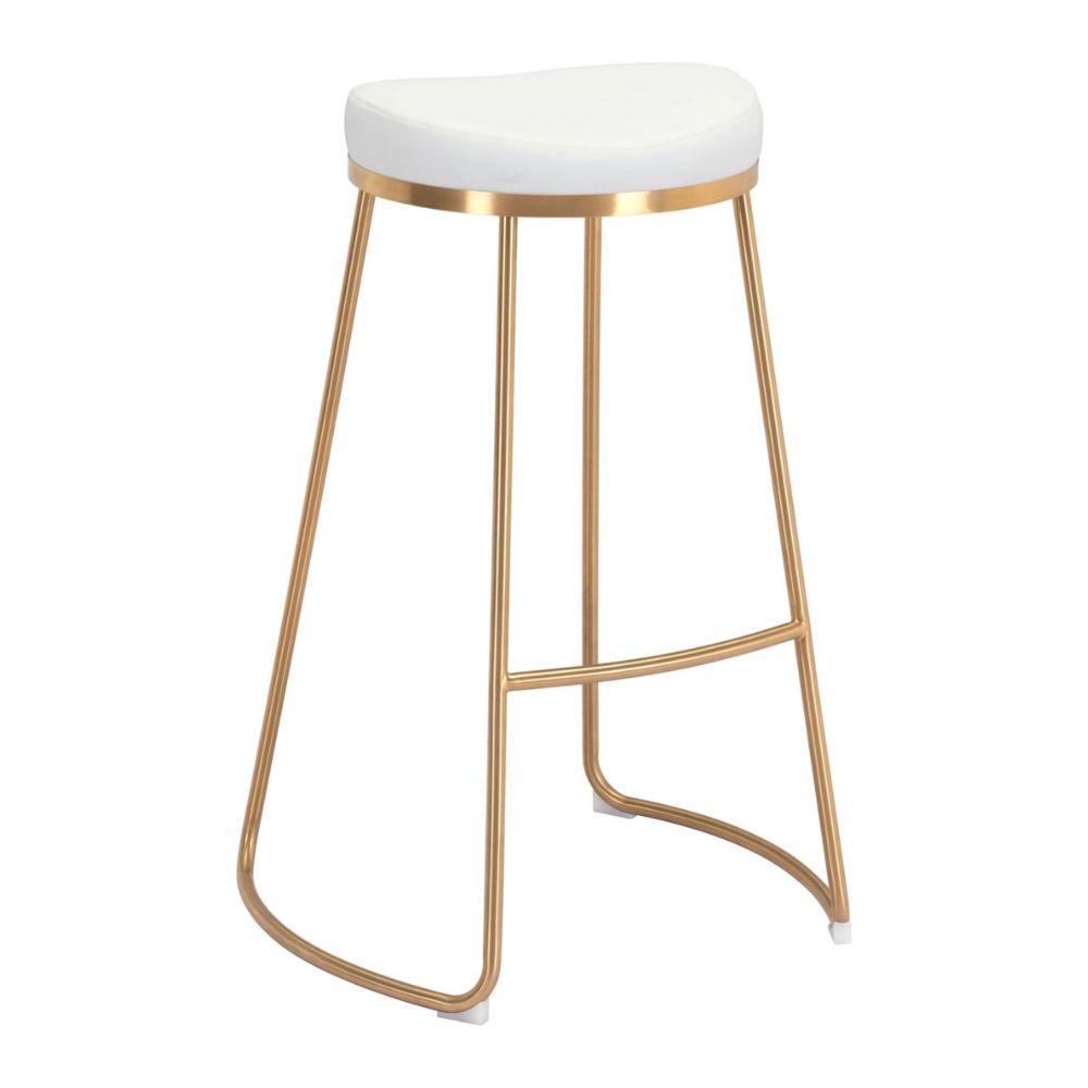 BARSTOOL ZUO BREE 101265 | Bar & Kitchen Stool | Gold & White | 100% Polyurethane | Faux Leather | Inside | Interior Bar Restaurant Cafetería Food Court Bar Breakfast Kitchen Bistro