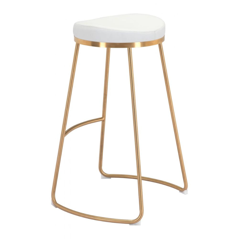 BARSTOOL ZUO BREE 101265 | Bar & Kitchen Stool | Gold & White | 100% Polyurethane | Faux Leather | Inside | Interior Bar Restaurant Cafetería Food Court Bar Breakfast Kitchen Bistro