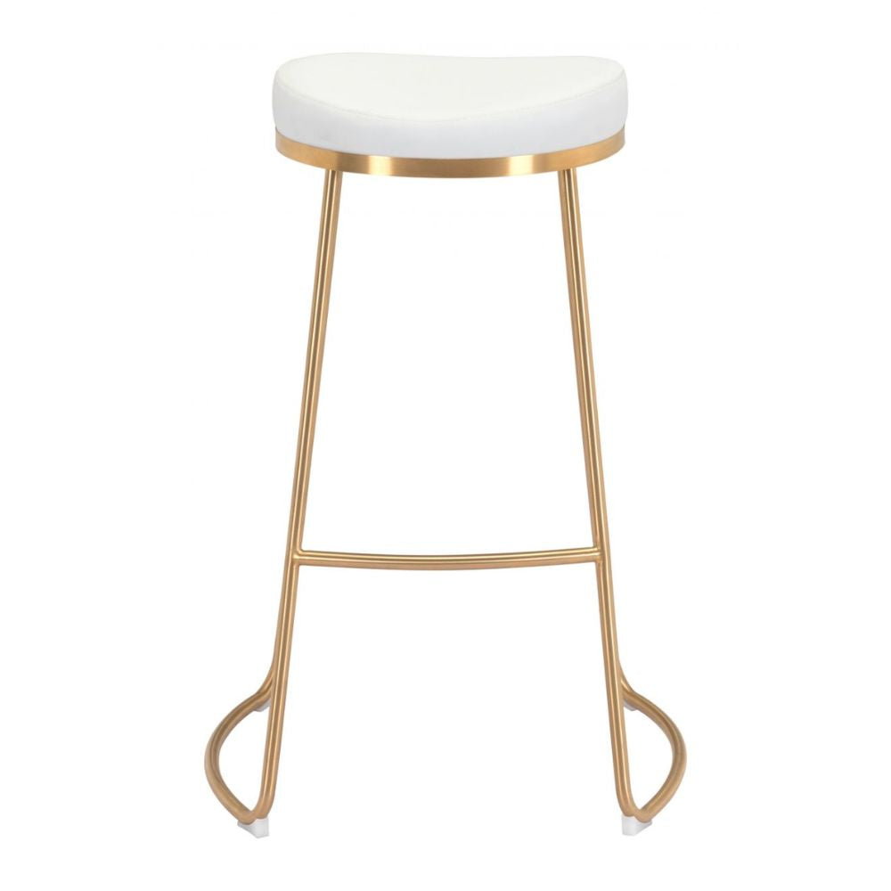 BARSTOOL ZUO BREE 101265 | Bar & Kitchen Stool | Gold & White | 100% Polyurethane | Faux Leather | Inside | Interior Bar Restaurant Cafetería Food Court Bar Breakfast Kitchen Bistro