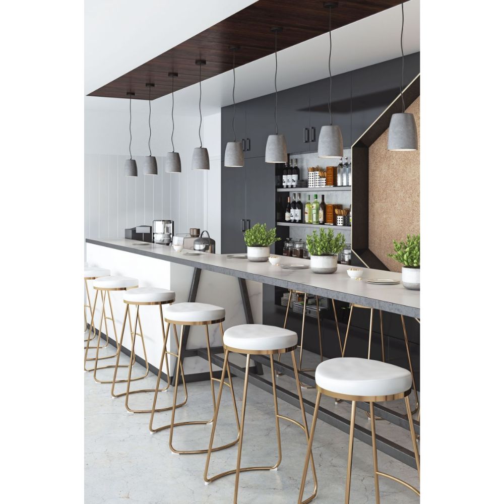 BARSTOOL ZUO BREE 101265 | Bar & Kitchen Stool | Gold & White | 100% Polyurethane | Faux Leather | Inside | Interior Bar Restaurant Cafetería Food Court Bar Breakfast Kitchen Bistro Set