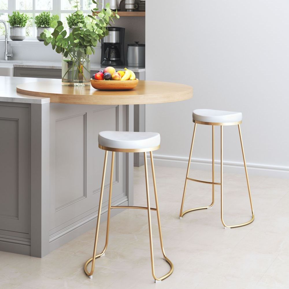 BARSTOOL ZUO BREE 101265 | Bar & Kitchen Stool | Gold & White | 100% Polyurethane | Faux Leather | Inside | Interior Bar Restaurant Cafetería Food Court Bar Breakfast Kitchen Bistro Set