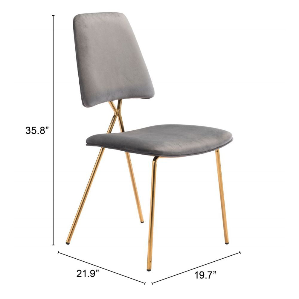 CHAIR ZUO CHLOE 101463 | Dining Chair | Gold Gray | 100% Polyester | Fabric, Velvet | Inside | Use Interior Department Room Department Accommodation Studio Decoration Interiors Home Habitacion Dinner Room