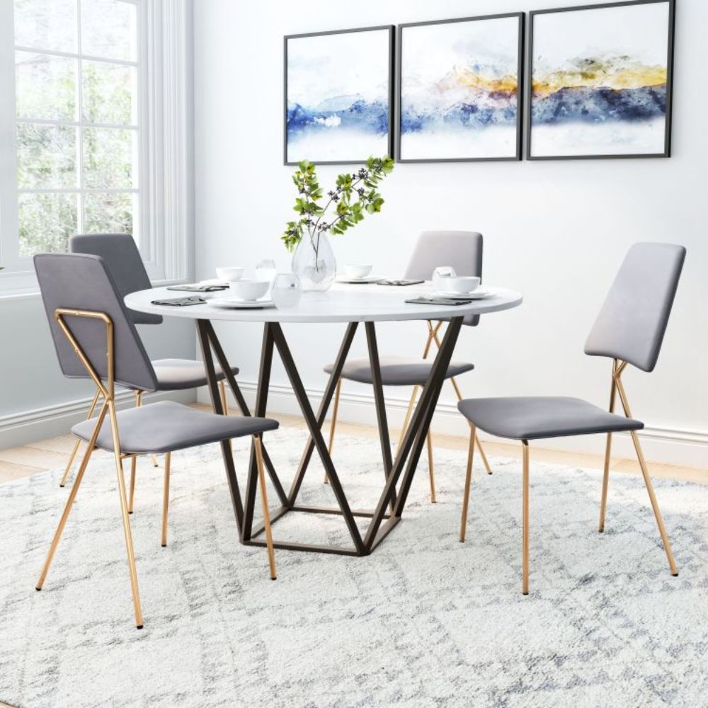 CHAIR ZUO CHLOE 101463 | Dining Chair | Gold Gray | 100% Polyester | Fabric, Velvet | Inside | Use Interior Department Room Department Accommodation Studio Decoration Interiors Home Habitacion Dinner Room Set