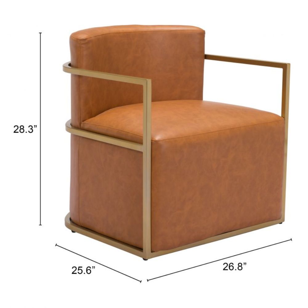 CHAIR ZUO XANDER 102053 | Accent Chair | Brown Gold | 100% Polyurethane | Faux Leather | Interio | Armchair Sofa Recliner Armchair Divan Upholstered Seat Living Room Home Home Waiting Room Office Living Room
