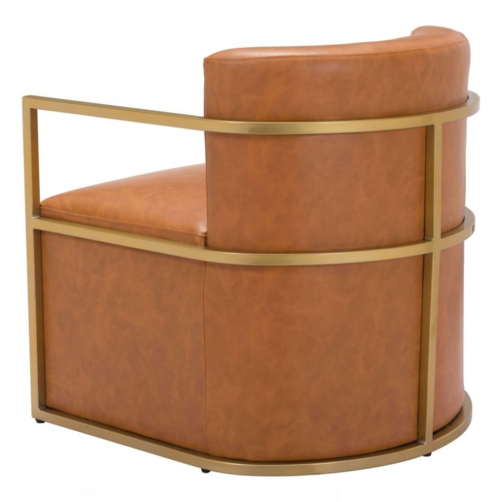 CHAIR ZUO XANDER 102053 | Accent Chair | Brown Gold | 100% Polyurethane | Faux Leather | Interio | Armchair Sofa Recliner Armchair Divan Upholstered Seat Living Room Home Home Waiting Room Office Living Room