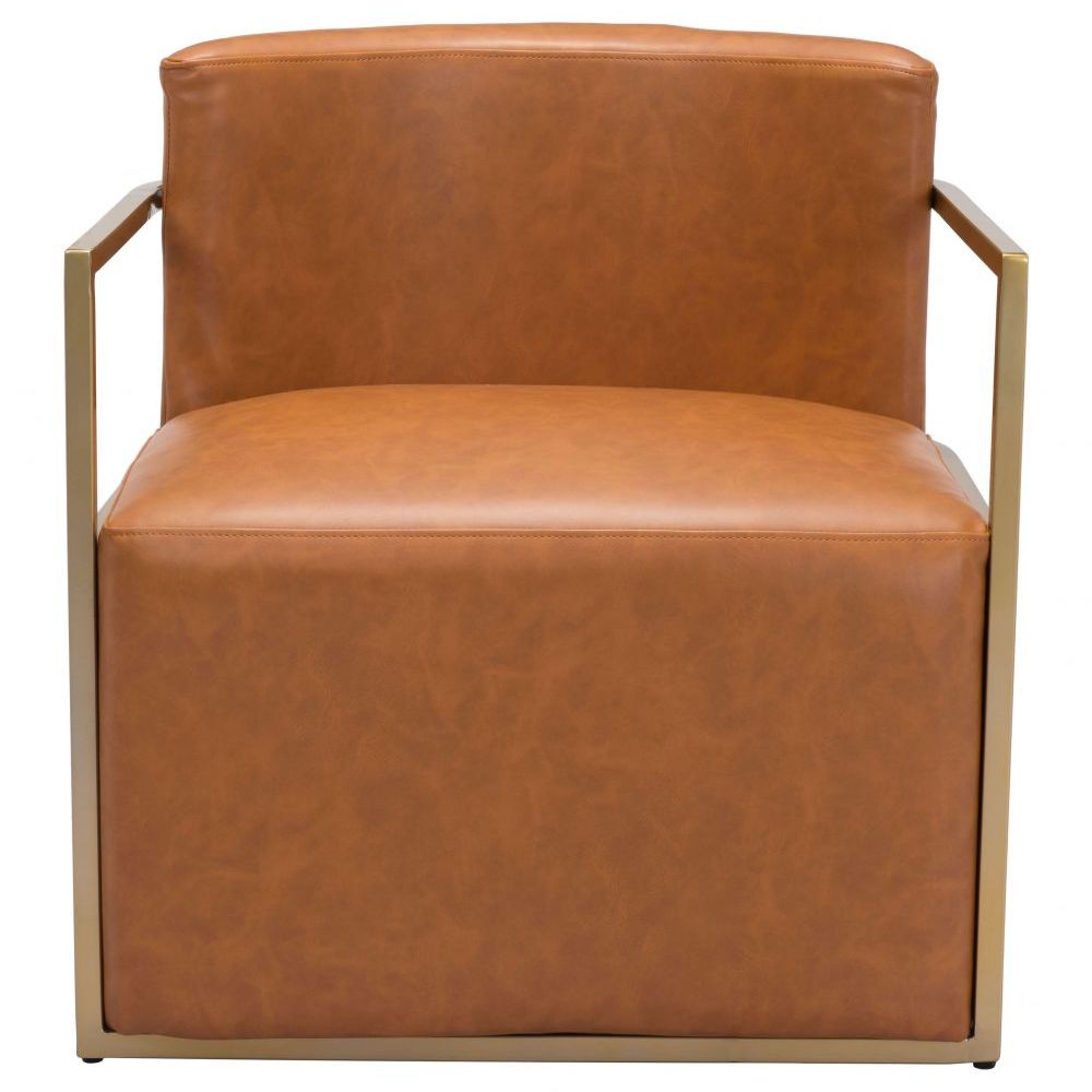 CHAIR ZUO XANDER 102053 | Accent Chair | Brown Gold | 100% Polyurethane | Faux Leather | Interio | Armchair Sofa Recliner Armchair Divan Upholstered Seat Living Room Home Home Waiting Room Office Living Room