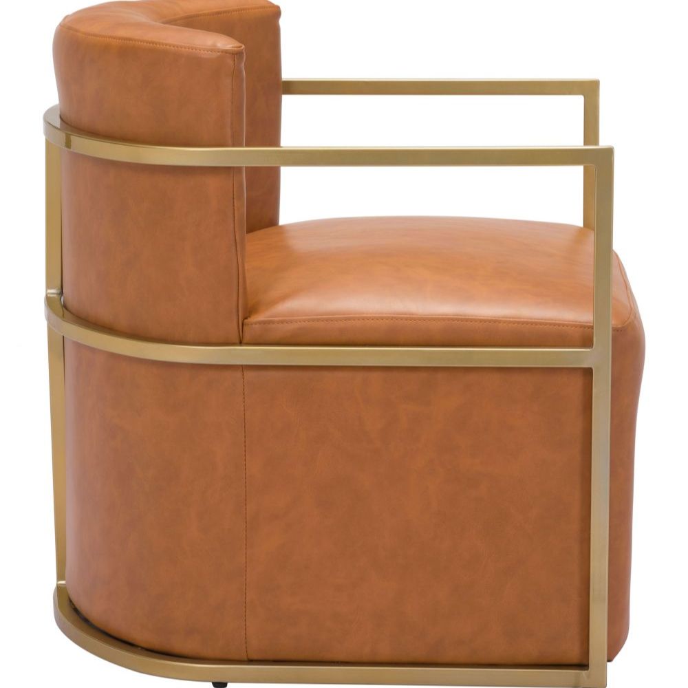 CHAIR ZUO XANDER 102053 | Accent Chair | Brown Gold | 100% Polyurethane | Faux Leather | Interio | Armchair Sofa Recliner Armchair Divan Upholstered Seat Living Room Home Home Waiting Room Office Living Room