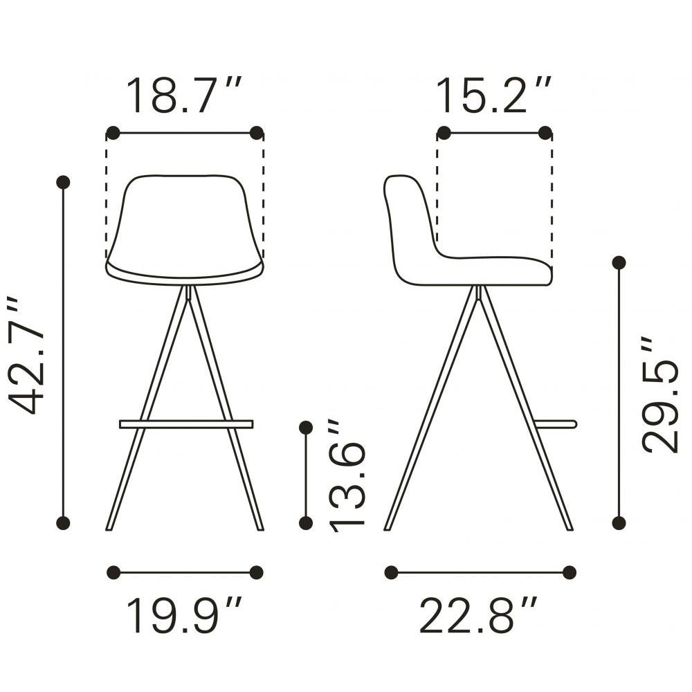 STOOL AKI ZUO 101288| Kitchen Counter Barstool | Walnut Black | 100% Polyurethane | Faux Leather | Inside | Bar Restaurant Cafetería Food Court Bar Breakfast Kitchen Bistro