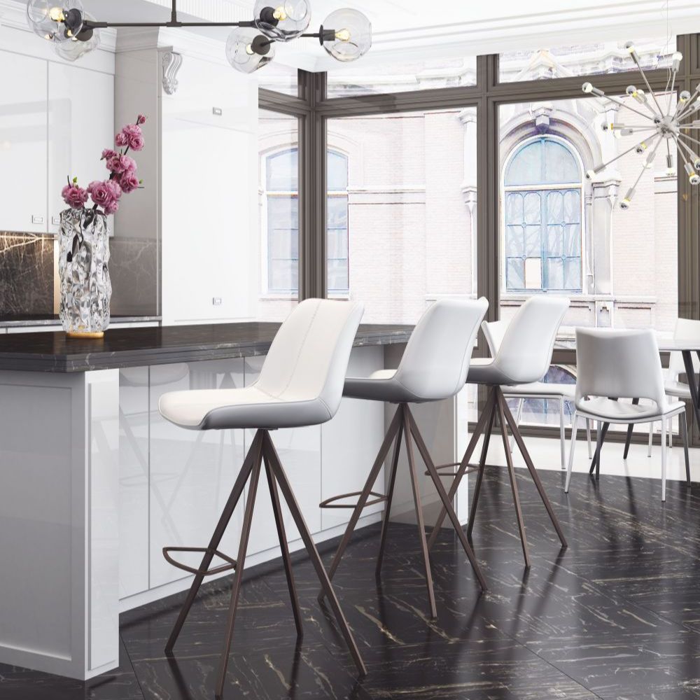STOOL AKI ZUO 101288| Kitchen Counter Barstool | Walnut Black | 100% Polyurethane | Faux Leather | Inside | Bar Restaurant Cafetería Food Court Bar Breakfast Kitchen Bistro Set
