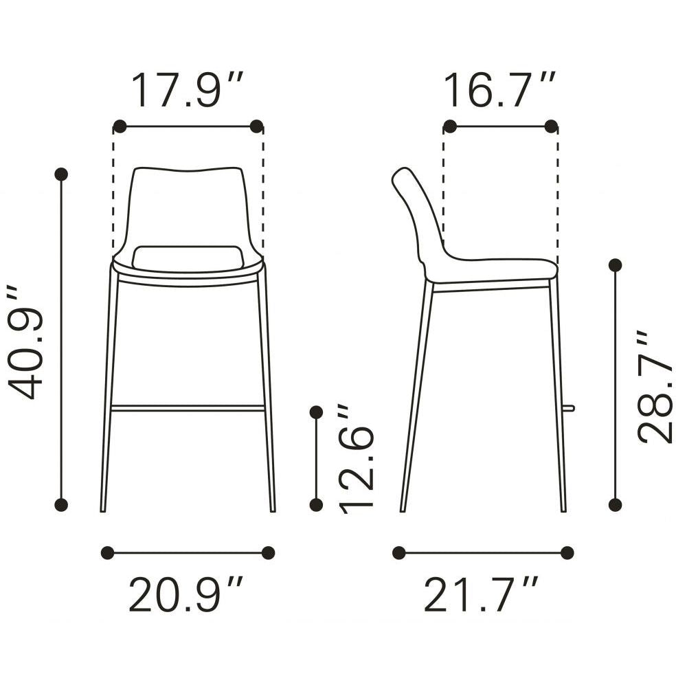 STOOL ZUO ACE 101284 | Barstool | Black | Silver | 100% Polyurethane | Faux Leather | Inside | Bar Restaurant Cafetería Food Court Bar Breakfast Kitchen Bistro