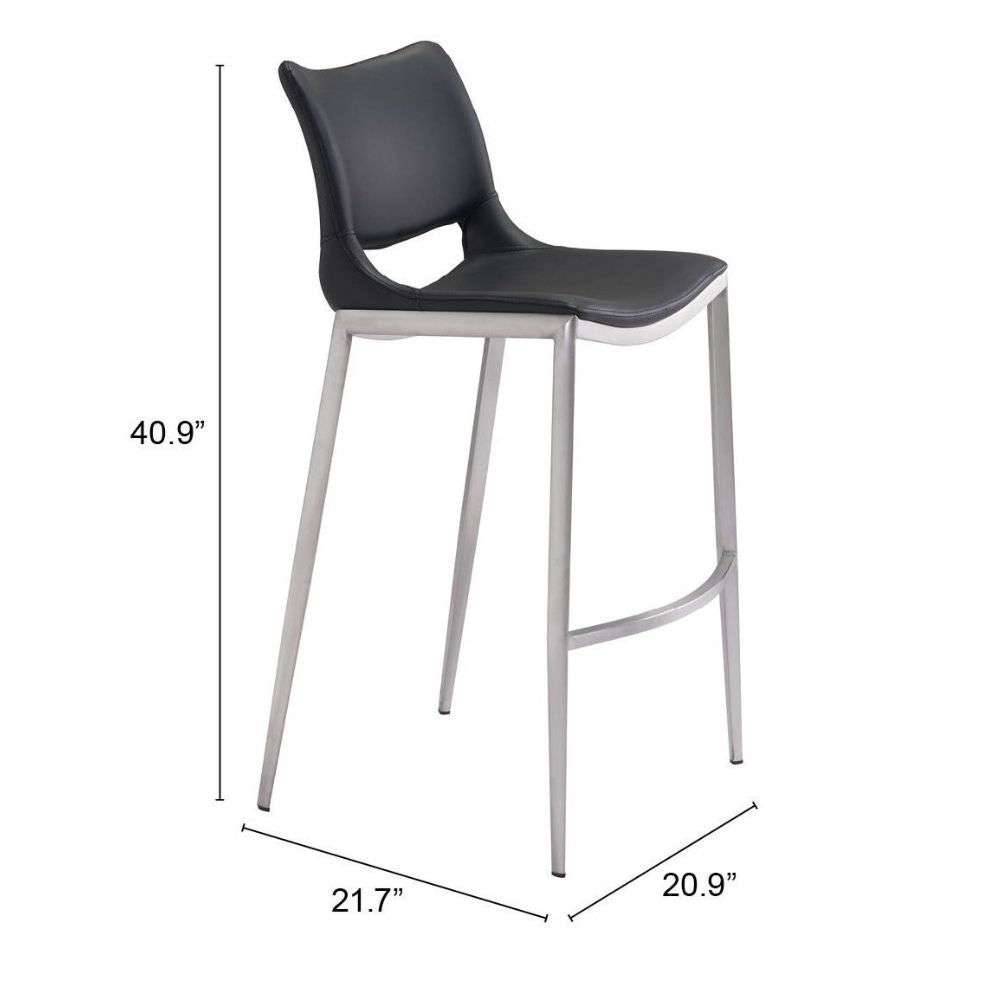 STOOL ZUO ACE 101284 | Barstool | Black | Silver | 100% Polyurethane | Faux Leather | Inside | Bar Restaurant Cafetería Food Court Bar Breakfast Kitchen Bistro