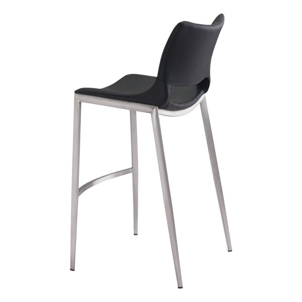 STOOL ZUO ACE 101284 | Barstool | Black | Silver | 100% Polyurethane | Faux Leather | Inside | Bar Restaurant Cafetería Food Court Bar Breakfast Kitchen Bistro