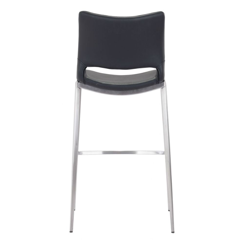 STOOL ZUO ACE 101284 | Barstool | Black | Silver | 100% Polyurethane | Faux Leather | Inside | Bar Restaurant Cafetería Food Court Bar Breakfast Kitchen Bistro