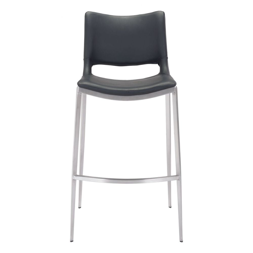 STOOL ZUO ACE 101284 | Barstool | Black | Silver | 100% Polyurethane | Faux Leather | Inside | Bar Restaurant Cafetería Food Court Bar Breakfast Kitchen Bistro