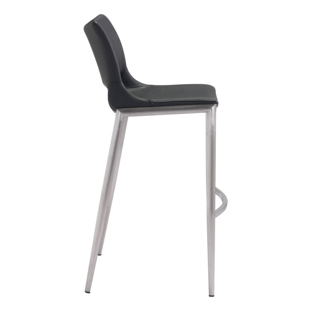 STOOL ZUO ACE 101284 | Barstool | Black | Silver | 100% Polyurethane | Faux Leather | Inside | Bar Restaurant Cafetería Food Court Bar Breakfast Kitchen Bistro