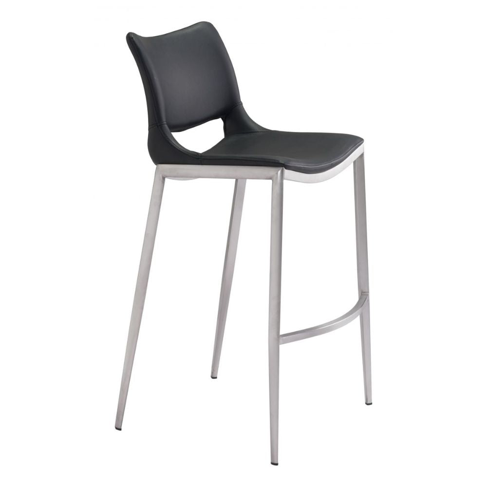 STOOL ZUO ACE 101284 | Barstool | Black | Silver | 100% Polyurethane | Faux Leather | Inside | Bar Restaurant Cafetería Food Court Bar Breakfast Kitchen Bistro