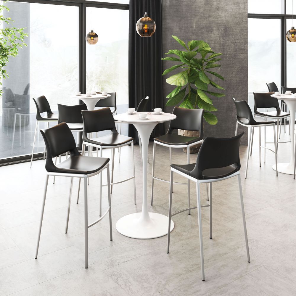 STOOL ZUO ACE 101284 | Barstool | Black | Silver | 100% Polyurethane | Faux Leather | Inside | Bar Restaurant Cafetería Food Court Bar Breakfast Kitchen Bistro Set