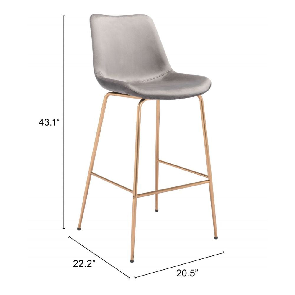 STOOL ZUO TONY 101756 | Barstool for Kitchen and Bar | Gold Gray | 100% Polyester | Fabric Velvet | Inside| Bar Restaurant Cafetería Food Court Bar Breakfast Kitchen Bistro Office Space