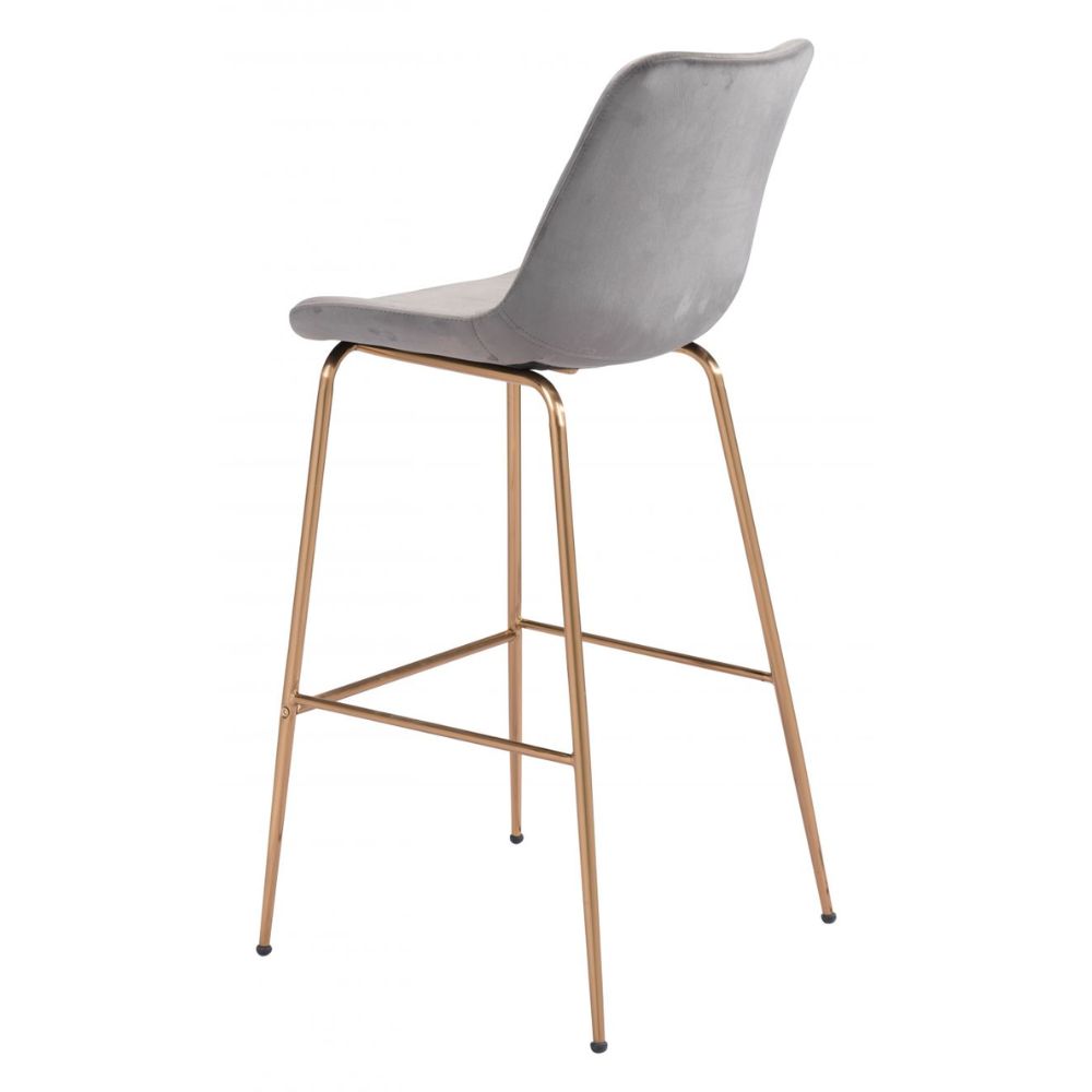 STOOL ZUO TONY 101756 | Barstool for Kitchen and Bar | Gold Gray | 100% Polyester | Fabric Velvet | Inside| Bar Restaurant Cafetería Food Court Bar Breakfast Kitchen Bistro Office Space