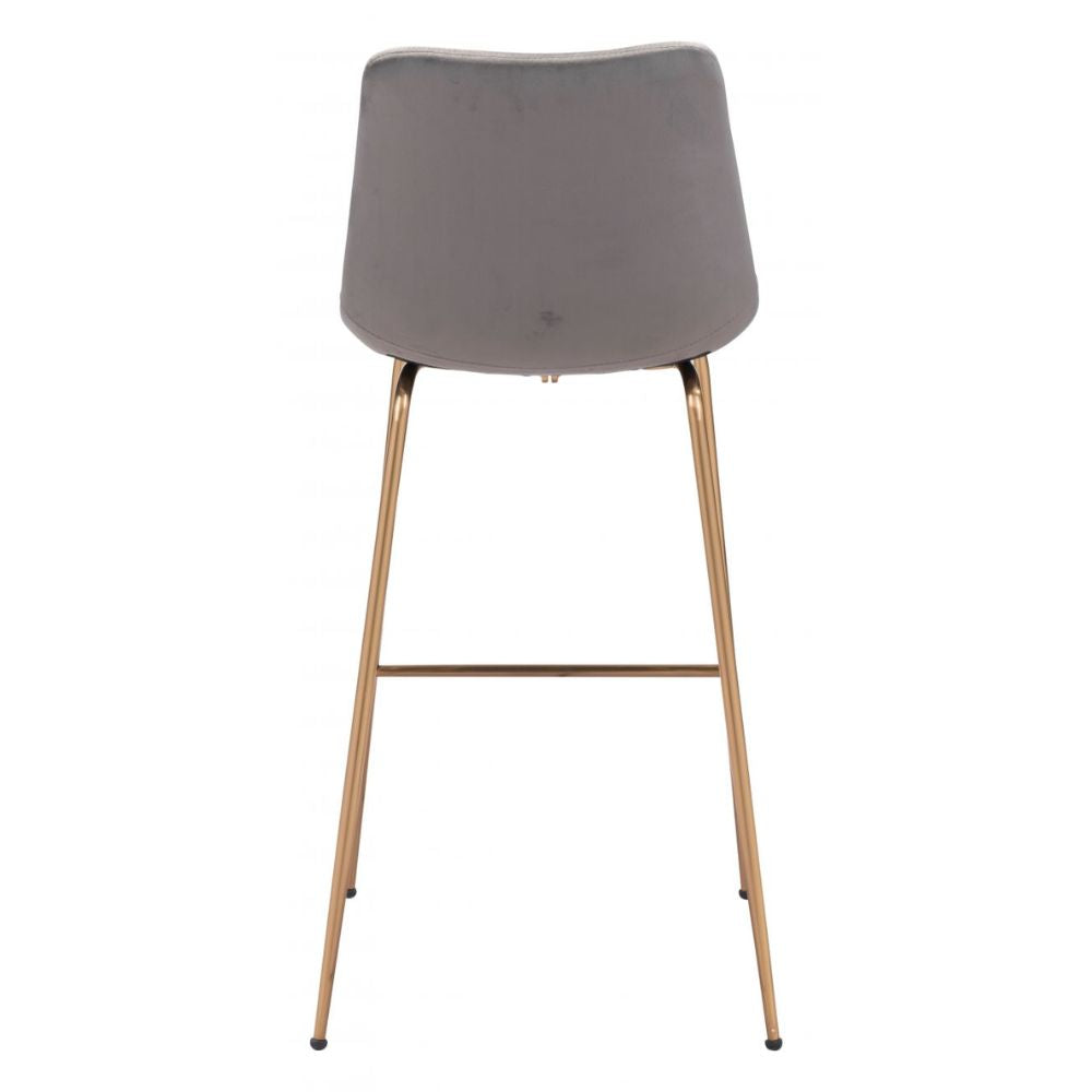 STOOL ZUO TONY 101756 | Barstool for Kitchen and Bar | Gold Gray | 100% Polyester | Fabric Velvet | Inside| Bar Restaurant Cafetería Food Court Bar Breakfast Kitchen Bistro Office Space