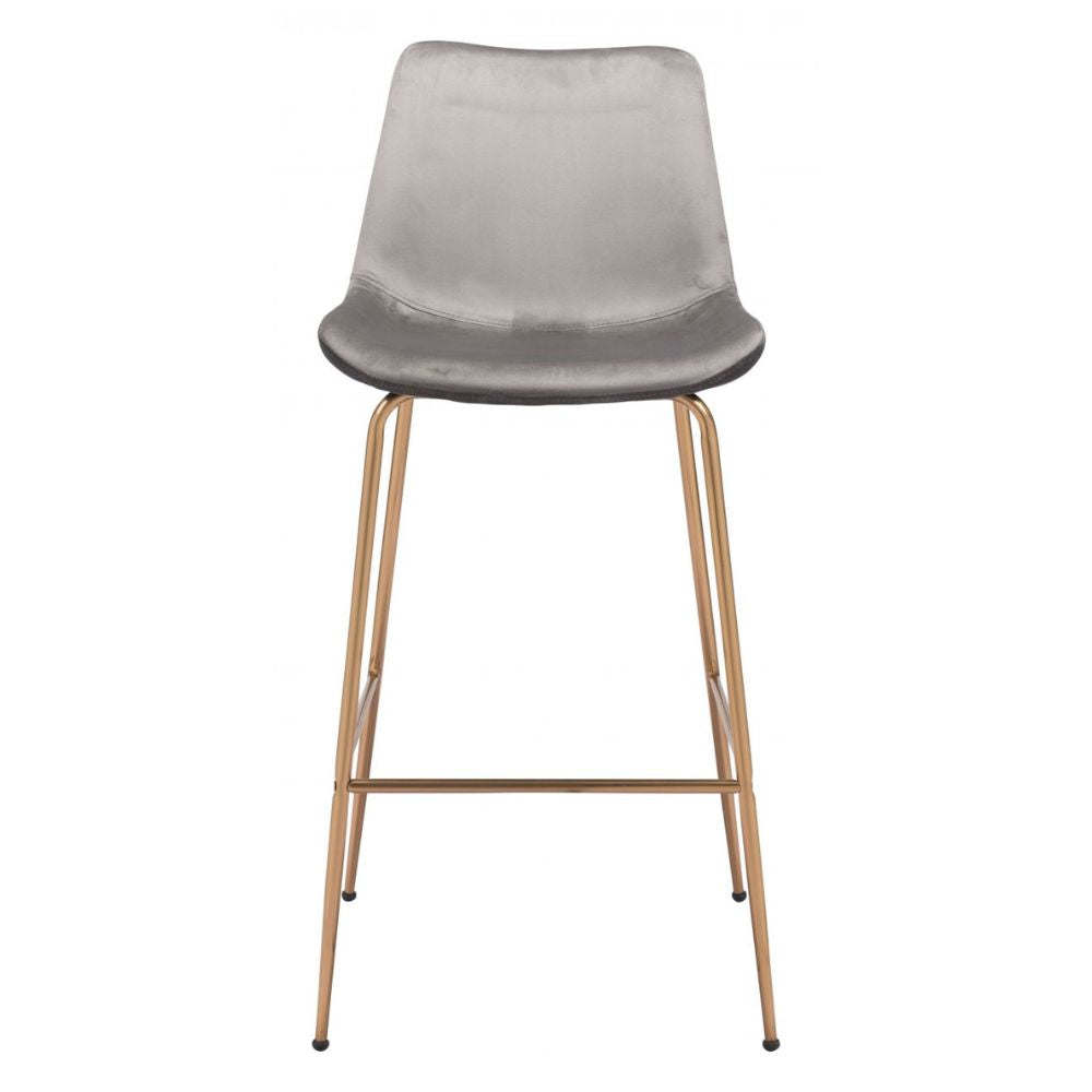 STOOL ZUO TONY 101756 | Barstool for Kitchen and Bar | Gold Gray | 100% Polyester | Fabric Velvet | Inside| Bar Restaurant Cafetería Food Court Bar Breakfast Kitchen Bistro Office Space