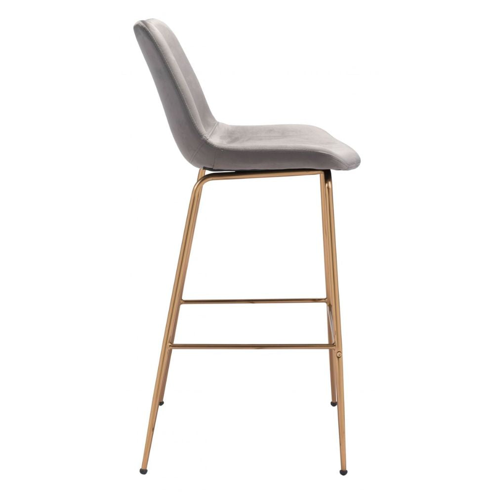 STOOL ZUO TONY 101756 | Barstool for Kitchen and Bar | Gold Gray | 100% Polyester | Fabric Velvet | Inside| Bar Restaurant Cafetería Food Court Bar Breakfast Kitchen Bistro Office Space