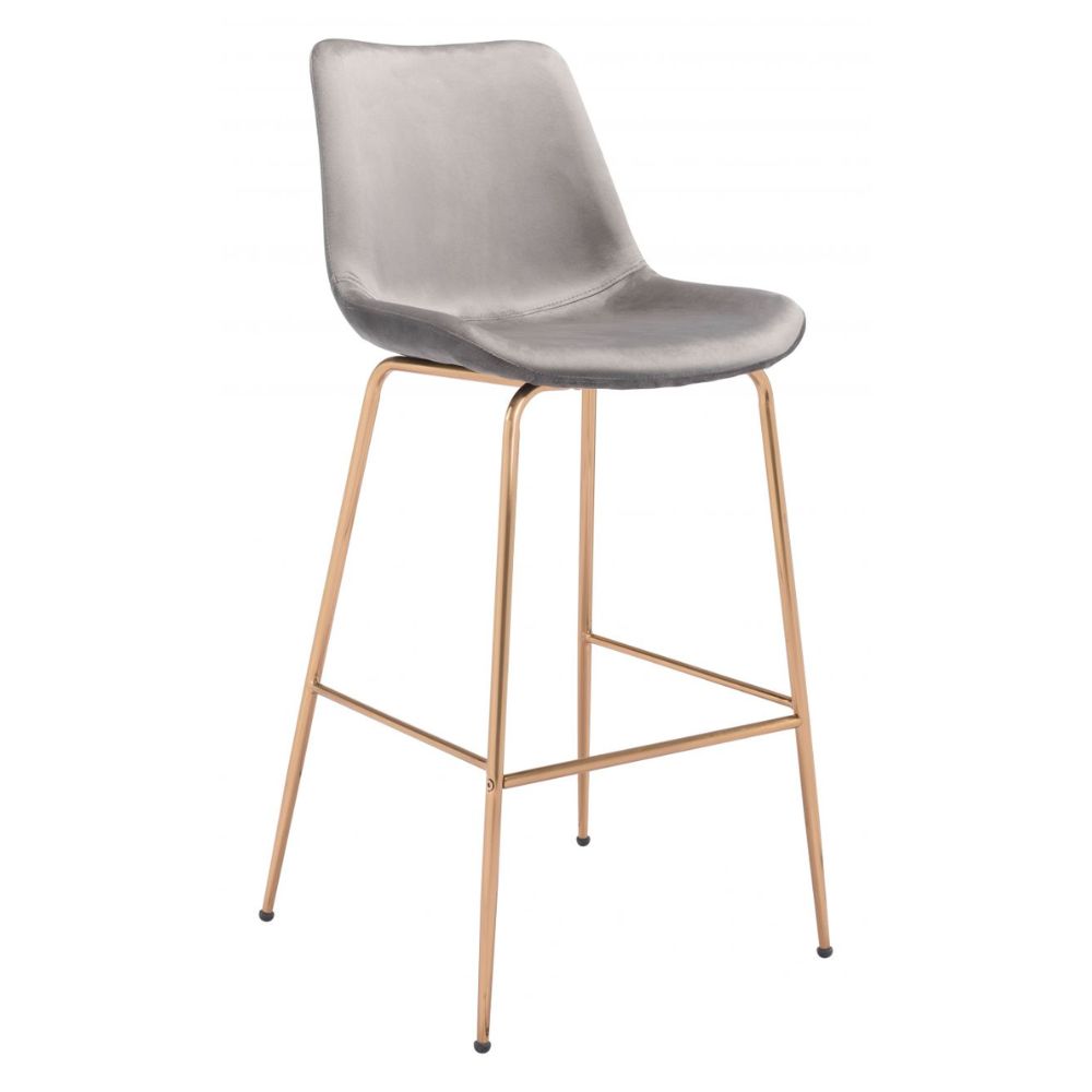 STOOL ZUO TONY 101756 | Barstool for Kitchen and Bar | Gold Gray | 100% Polyester | Fabric Velvet | Inside| Bar Restaurant Cafetería Food Court Bar Breakfast Kitchen Bistro Office Space