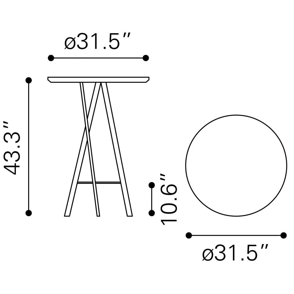 TABLE ZUO METZ | Bar Table | Black Gray | Faux Wood MDF | Powder Coated Steel | Inside | Kitchen Living Room Office Bar Area