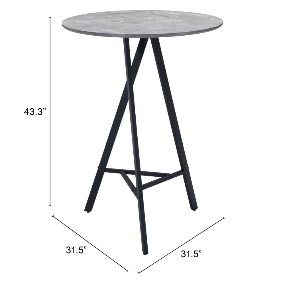 TABLE ZUO METZ | Bar Table | Black Gray | Faux Wood MDF | Powder Coated Steel | Inside | Kitchen Living Room Office Bar Area