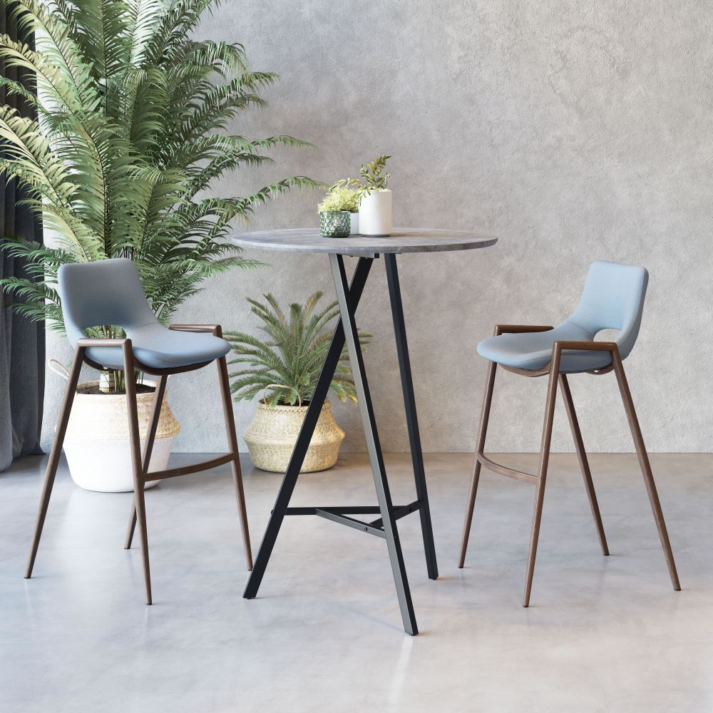 TABLE ZUO METZ | Bar Table | Black Gray | Faux Wood MDF | Powder Coated Steel | Inside | Kitchen Living Room Office Bar Area Set