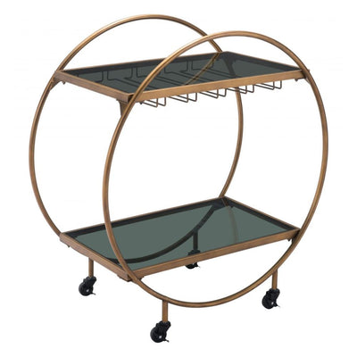 CART ZUO ARC 101501 | Home Bar Cart | Black | Brass | Tinted Tempered Glass | Painted Steel | Inside | Home Bar Accessory Storeage Drink Holder Snacks Modern Table Shelve Shelves