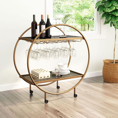 CART ZUO ARC 101501 | Home Bar Cart | Black | Brass | Tinted Tempered Glass | Painted Steel | Inside | Home Bar Accessory Storeage Drink Holder Snacks Modern Table Shelve Shelves Set