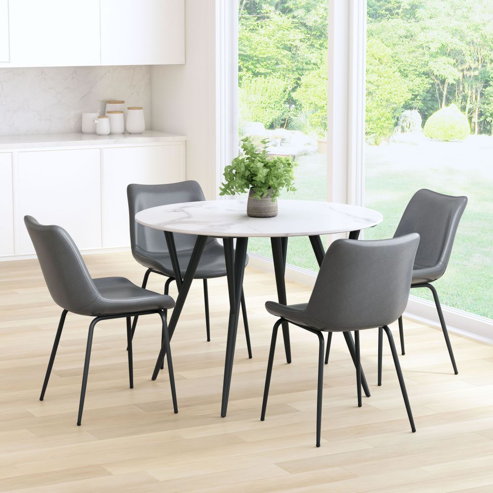 CHAIR BYRON ZUO 101778 | Dining Chair | Gray Black | 100%Polyurethane | Faux Leathert | Inside | Bar Restaurant Cafetería Food Court Bar Breakfast Kitchen Bistro Office Space Set