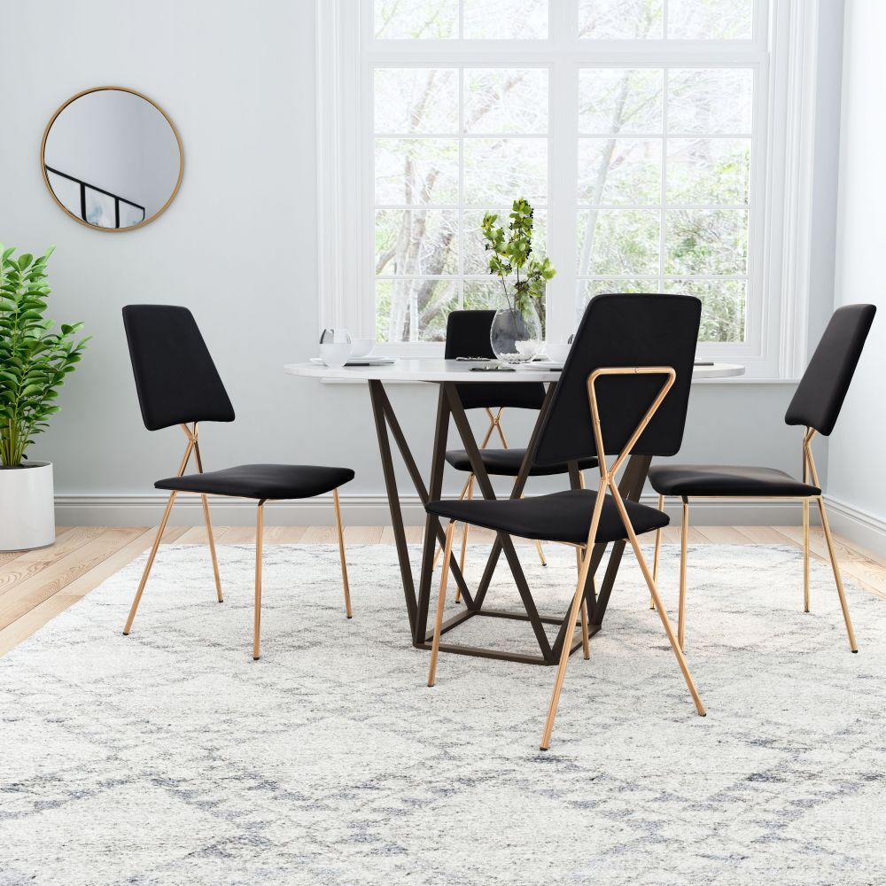 CHAIR ZUO CHLOE 101464 | Dining Chair | Black Gold | 100% Polyester | Fabric, Velvet | Inside | Use Interior Department Room Department Accommodation Studio Decoration Interiors Home Habitacion Dinner Room Set