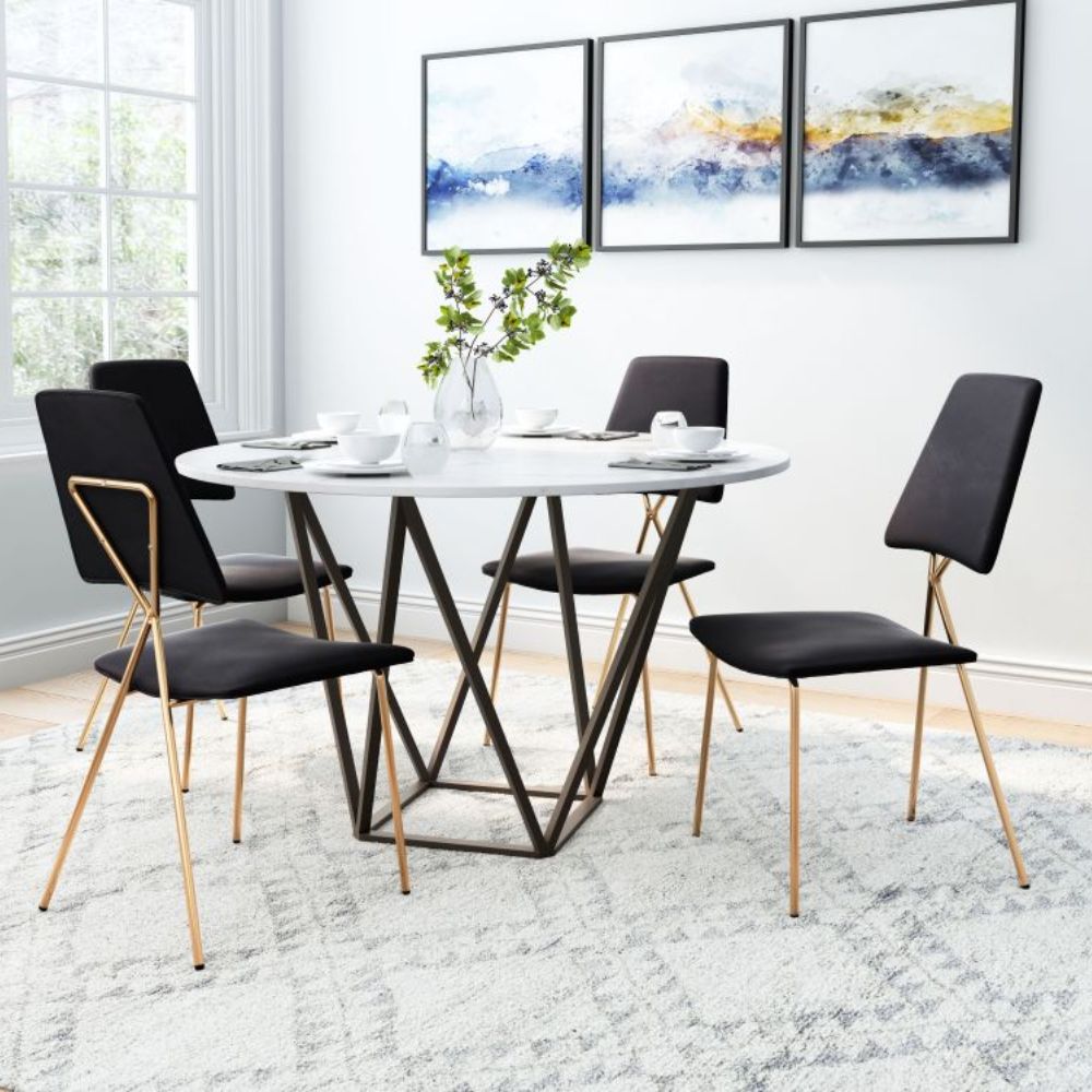 CHAIR ZUO CHLOE 101464 | Dining Chair | Black Gold | 100% Polyester | Fabric, Velvet | Inside | Use Interior Department Room Department Accommodation Studio Decoration Interiors Home Habitacion Dinner Room Set