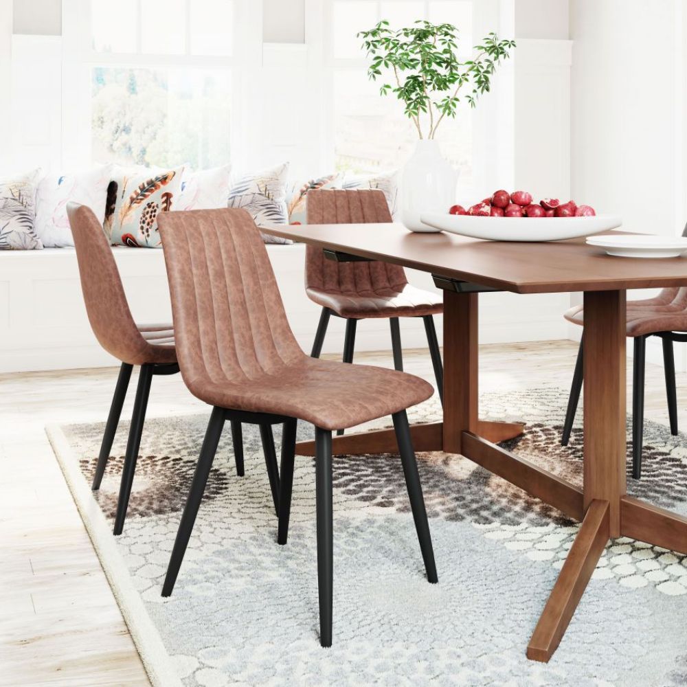 CHAIR ZUO DOLCE 101553 | Vintage Dining Chair |Brown  Black | 100% Polyurethane | Faux Leather | Inside | Use Interior Department Room Department Accommodation Studio Decoration Interiors Home Habitacion Dinner Room Set