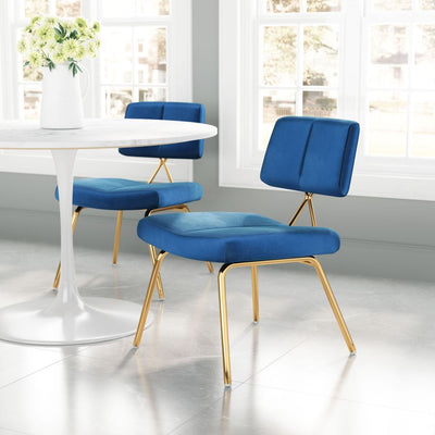 CHAIR  ZUO NICOLE 101965 | Dining Chair | Gold Blue | 100% Polyester | Fabric Velvet | Inside | Use Interior Department Room Department Accommodation Studio Decoration Interiors Home Dinner Room Set