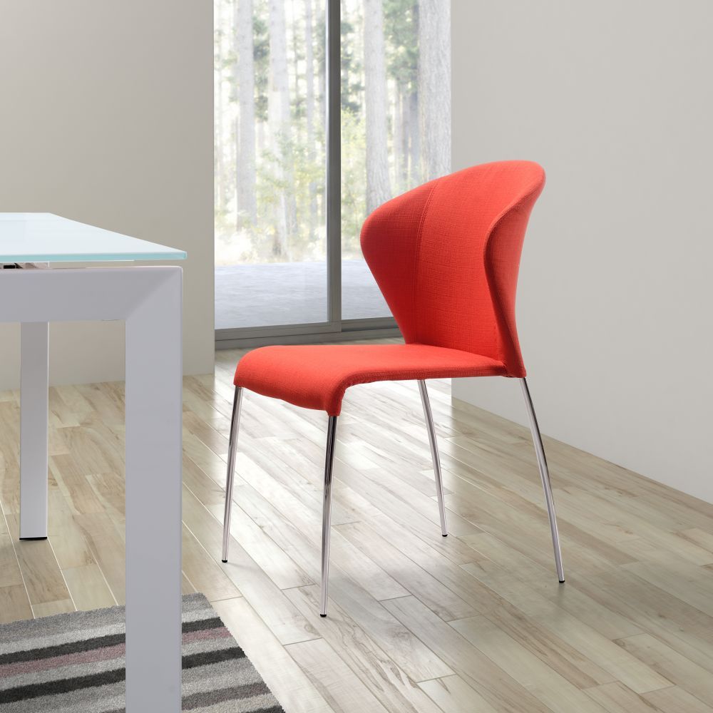 CHAIR ZUO OULU | Modern Dining Chair | Chromed Steel Base | Orange | Fabric 100% Polyester | Inside | House Living Room Restaurant Cafetería Food Court Hotel Banquete Rest Decoration Casual Dining Room Kitchen Modern