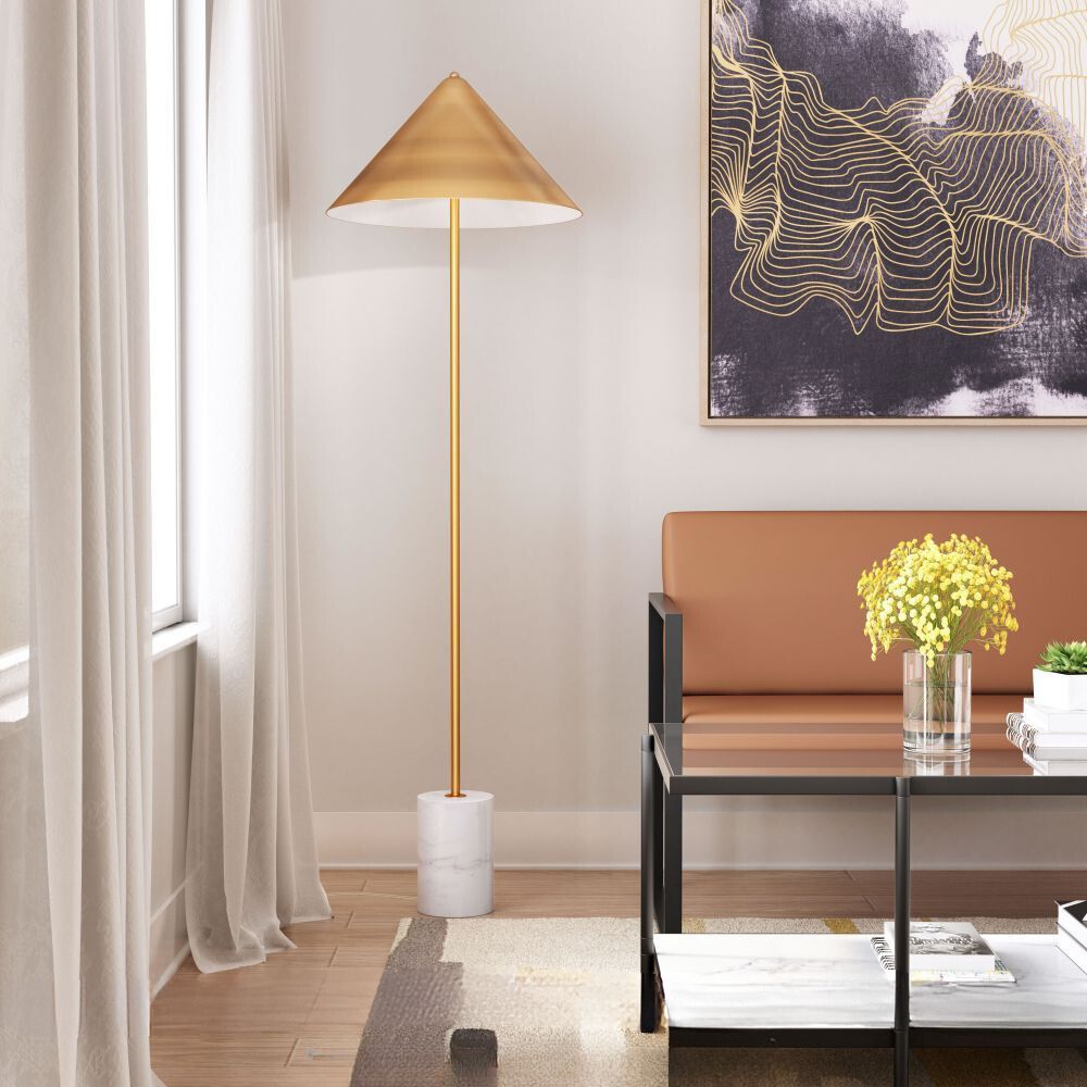 LAMP ZUO BIANCA | Floor Lamp for Living Room | Marble Base Structure | Gold | Steel | Inside Bedroom Waiting Room Decorative Room Home Interior Decorative Lamp Lighting Floor Lamp Modern Lamp Light Kitchen Living Room Bedroom Set