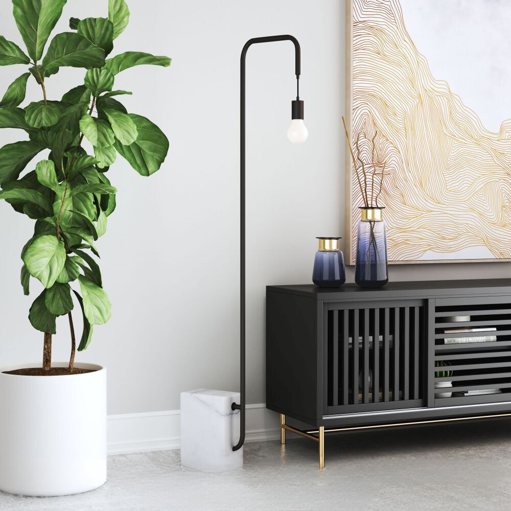 LAMP ZUO LANCIA | Floor Lamp for Living Room | White Marble Base Structure | Black | Steel | Inside Bedroom Waiting Room Decorative Room Home Interior Decorative Lamp Lighting Floor Lamp Modern Lamp Light Kitchen Living Room Bedroom Set
