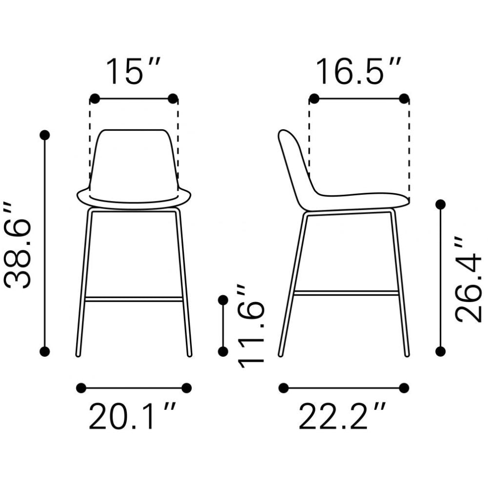 STOOL BYRON ZUO 101775 | Counter Stool for Kitchen and Dining | Gray Black | 100%Polyurethane | Faux Leathert | Inside | Bar Restaurant Cafetería Food Court Bar Breakfast Kitchen Bistro Office Space