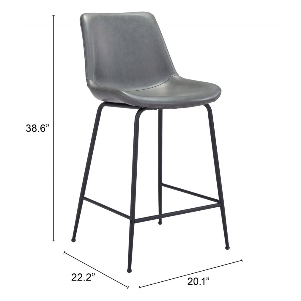 STOOL BYRON ZUO 101775 | Counter Stool for Kitchen and Dining | Gray Black | 100%Polyurethane | Faux Leathert | Inside | Bar Restaurant Cafetería Food Court Bar Breakfast Kitchen Bistro Office Space