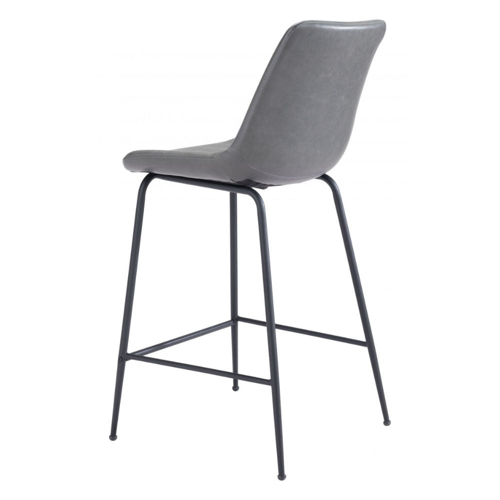 STOOL BYRON ZUO 101775 | Counter Stool for Kitchen and Dining | Gray Black | 100%Polyurethane | Faux Leathert | Inside | Bar Restaurant Cafetería Food Court Bar Breakfast Kitchen Bistro Office Space