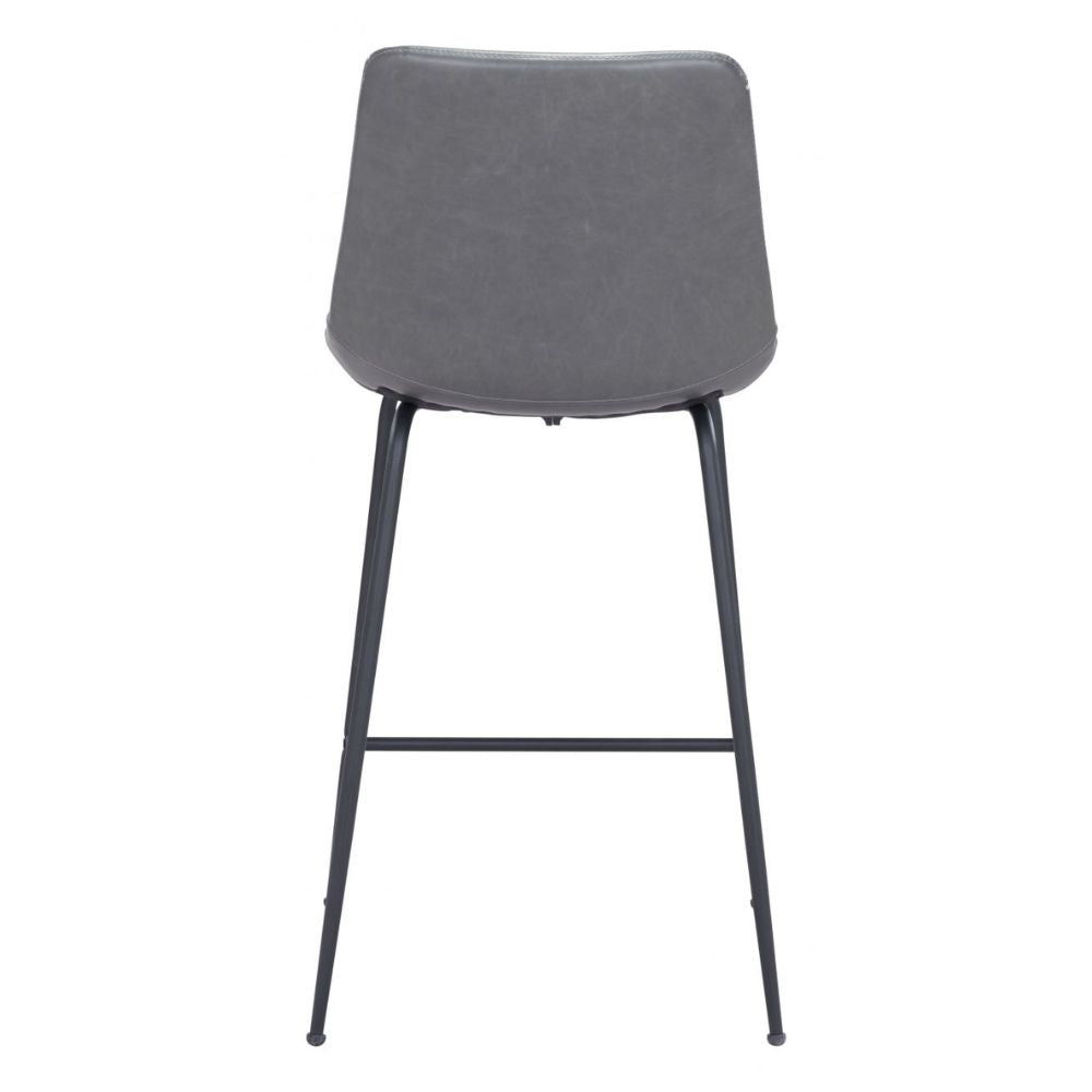 STOOL BYRON ZUO 101775 | Counter Stool for Kitchen and Dining | Gray Black | 100%Polyurethane | Faux Leathert | Inside | Bar Restaurant Cafetería Food Court Bar Breakfast Kitchen Bistro Office Space