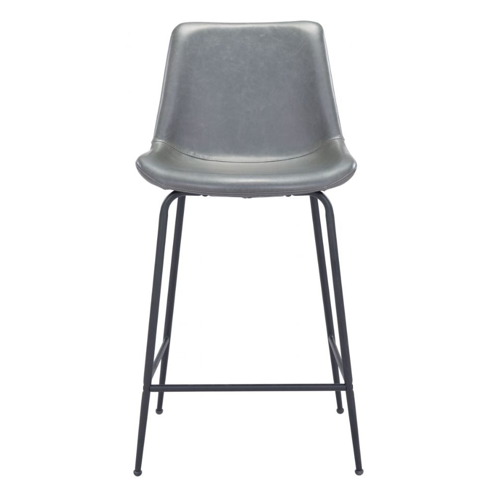 STOOL BYRON ZUO 101775 | Counter Stool for Kitchen and Dining | Gray Black | 100%Polyurethane | Faux Leathert | Inside | Bar Restaurant Cafetería Food Court Bar Breakfast Kitchen Bistro Office Space