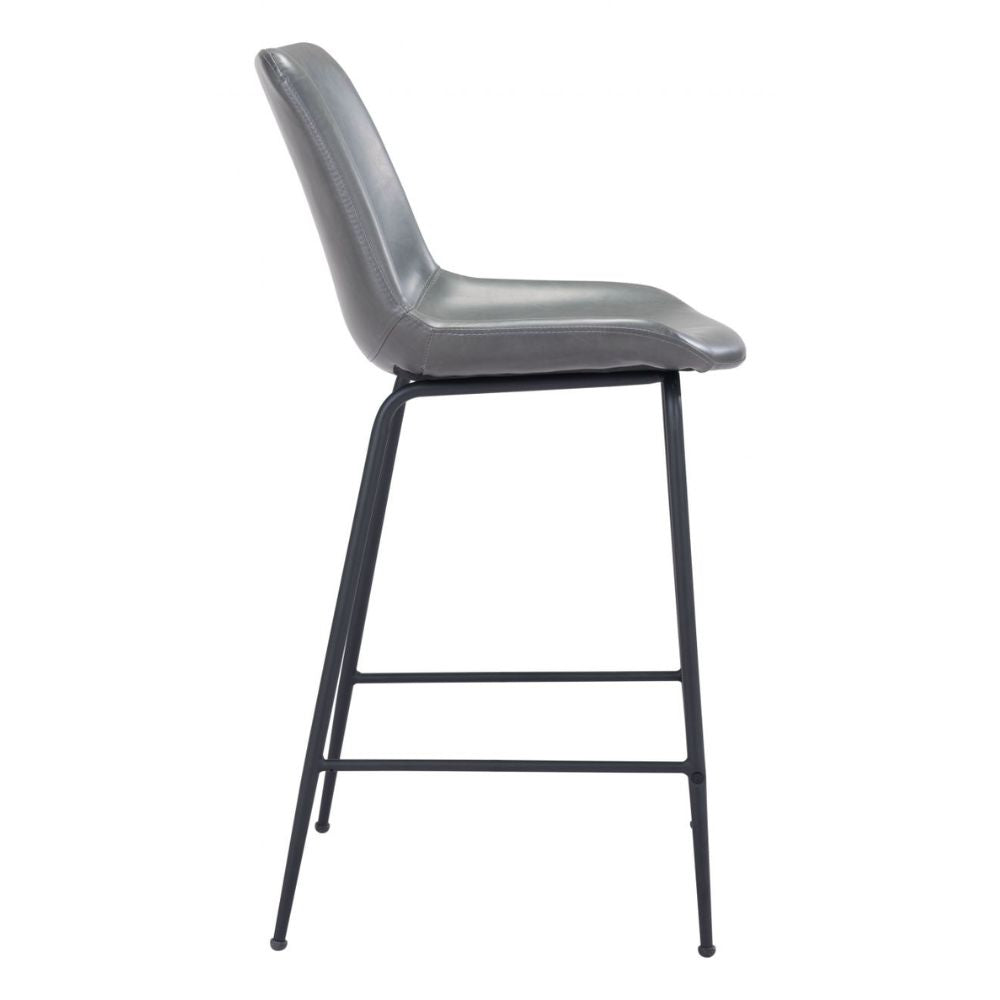 STOOL BYRON ZUO 101775 | Counter Stool for Kitchen and Dining | Gray Black | 100%Polyurethane | Faux Leathert | Inside | Bar Restaurant Cafetería Food Court Bar Breakfast Kitchen Bistro Office Space