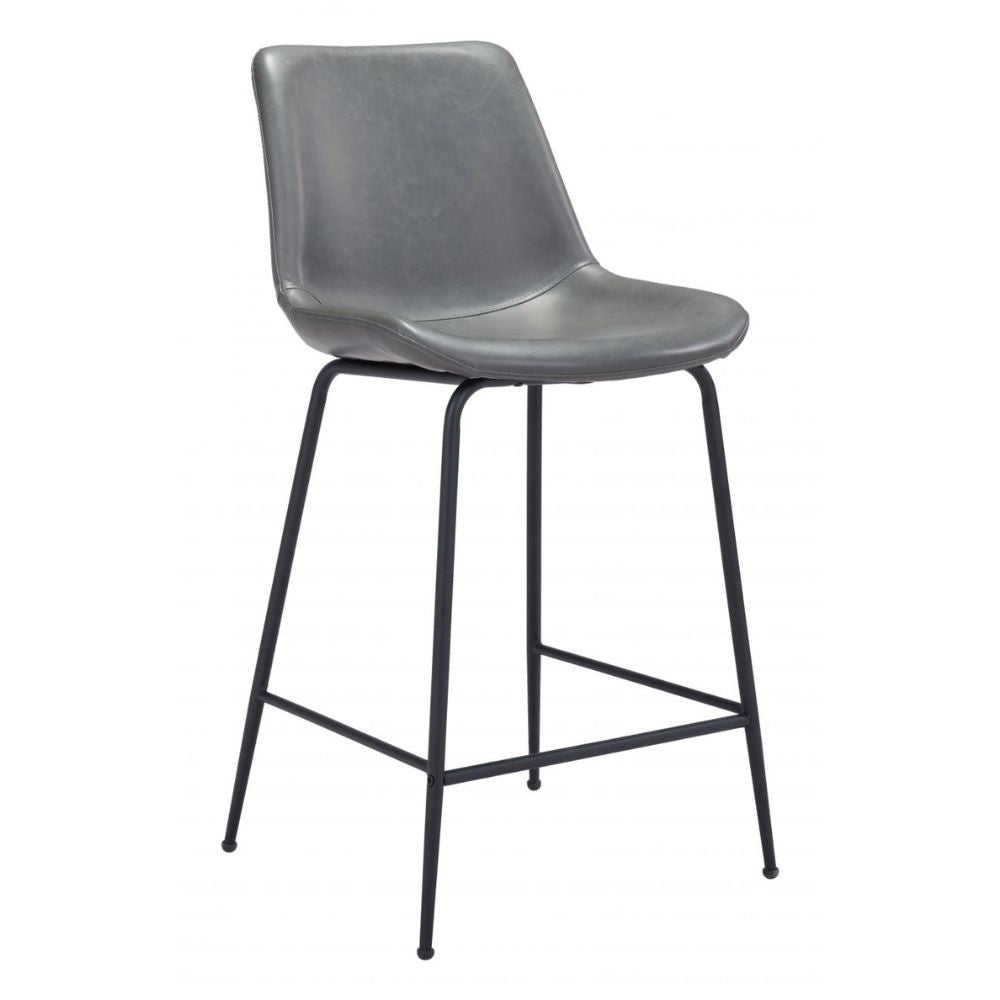 STOOL BYRON ZUO 101775 | Counter Stool for Kitchen and Dining | Gray Black | 100%Polyurethane | Faux Leathert | Inside | Bar Restaurant Cafetería Food Court Bar Breakfast Kitchen Bistro Office Space