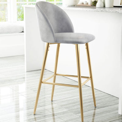 STOOL ZUO COZY 101561 | Barstool | Gray Gold | 100% Polyester | Fabric Velvet | Inside | Use Interior Department Room Department Accommodation Studio Decoration Interiors Home Habitacion Dinner Room Set