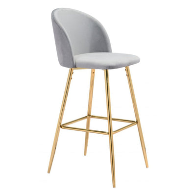 STOOL ZUO COZY 101561 | Barstool | Gray Gold | 100% Polyester | Fabric Velvet | Inside | Use Interior Department Room Department Accommodation Studio Decoration Interiors Home Habitacion Dinner Room